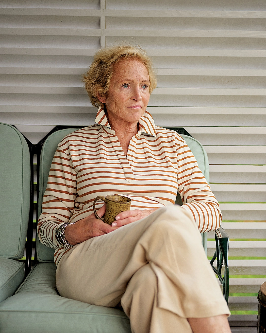 Inlet Pullover in Cream/Acorn Loopback Terry Classic Crew Neck