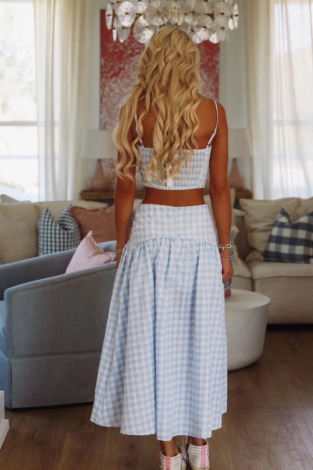 Trophy Time Crop Top - Baby Blue and White Tagless Neckline