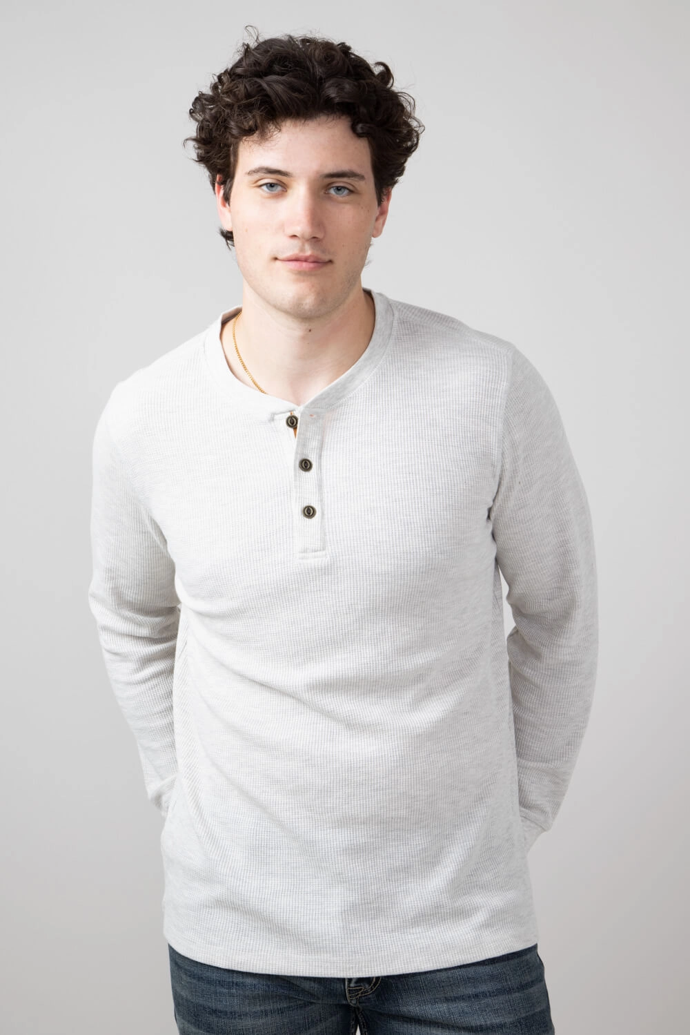 Soft Touch Texture Sustainable Fibers North River Waffle Henley Shirt for Men in Natural | NRM2208-NATURAL
