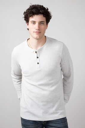 Soft Touch Texture Sustainable Fibers North River Waffle Henley Shirt for Men in Natural | NRM2208-NATURAL