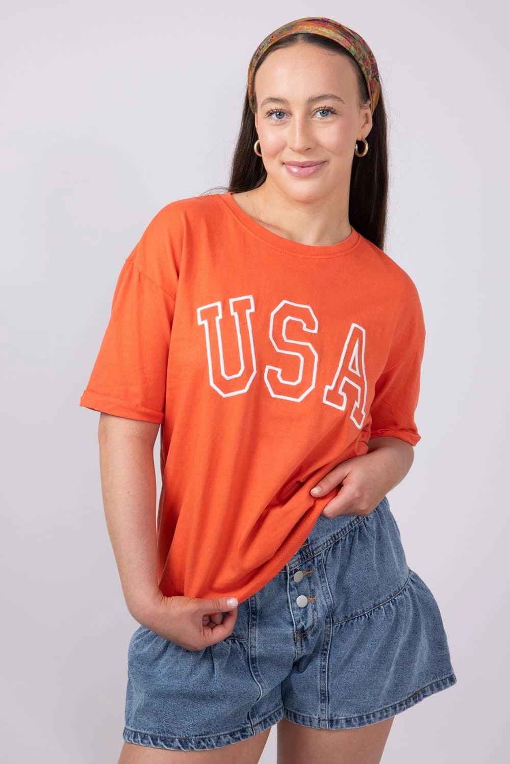 C&C California Melissa Sunwashed USA Girlfriend T-Shirt for Women in Red Orange | 89A03008A-RED comfortable top