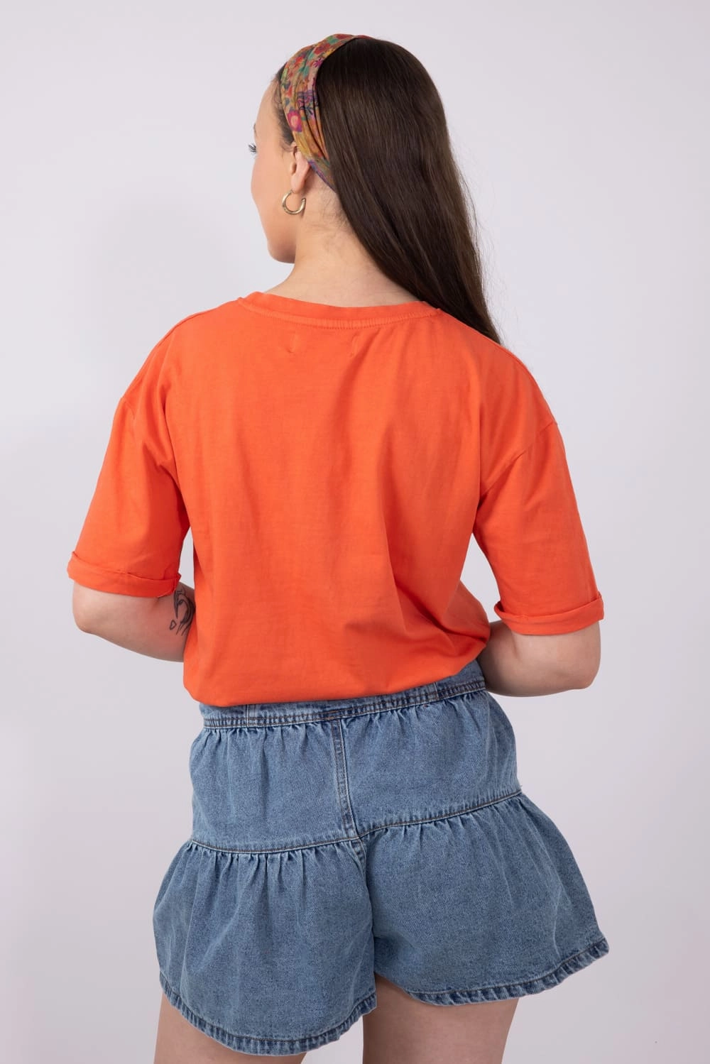 Chic Cut Slim Fit Comfort C&C California Melissa Sunwashed USA Girlfriend T-Shirt for Women in Red Orange | 89A03008A-RED