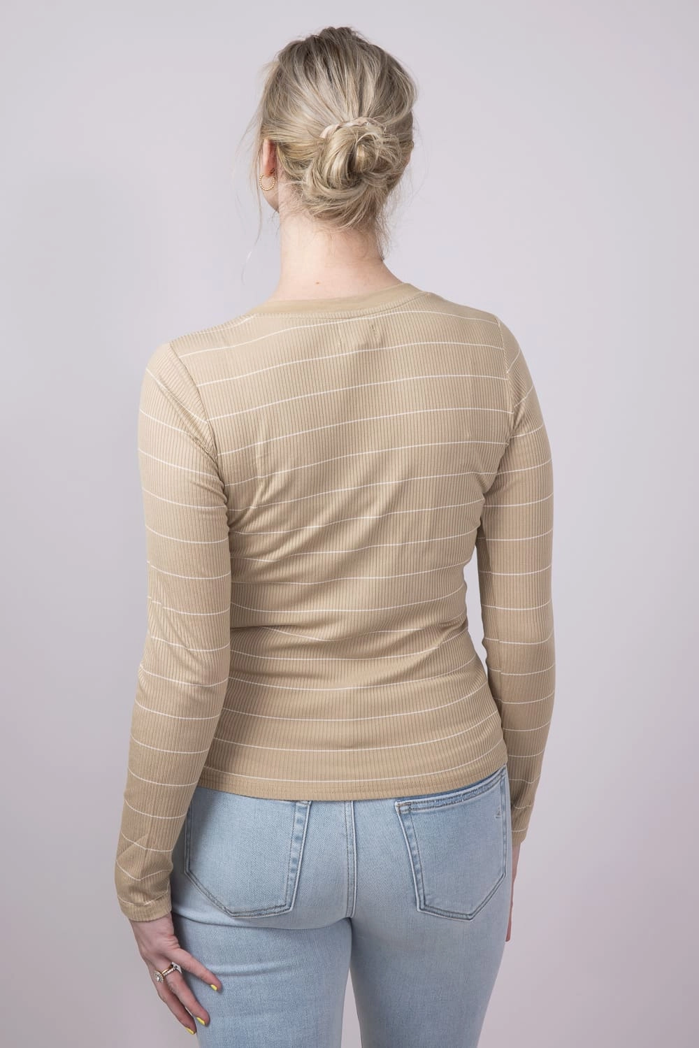 Thread & Supply Solara Stripe Shirt for Women in Brown | T4300RSTS-WHITEPEPPER Basic Comfort Wrinkle Free Fabric
