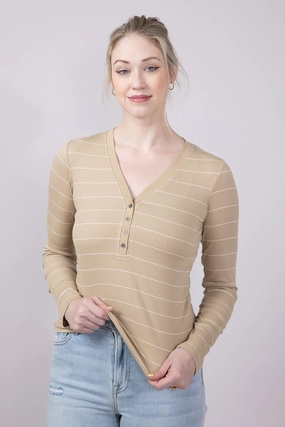 Thread & Supply Solara Stripe Shirt for Women in Brown | T4300RSTS-WHITEPEPPER VintageWashEffect