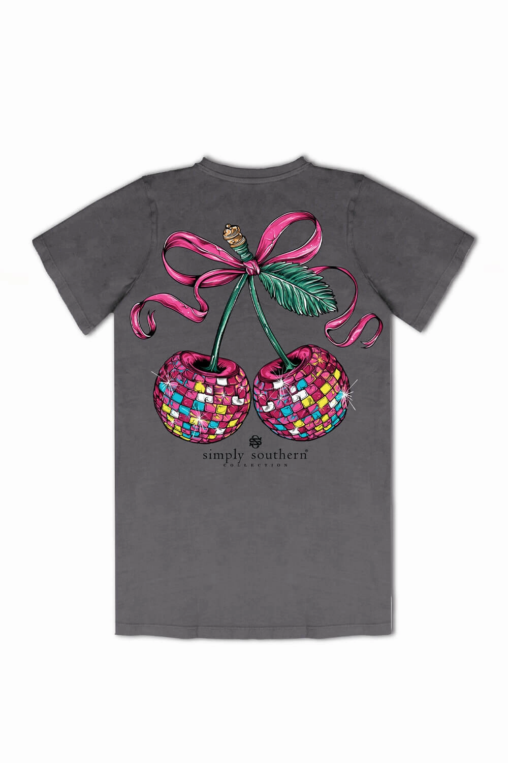 Simply Southern Disco Cherries T-Shirt for Women in Washed Coal | SS-CHERRY-WSHCOAL Performance Stretch Self Fabric Tape