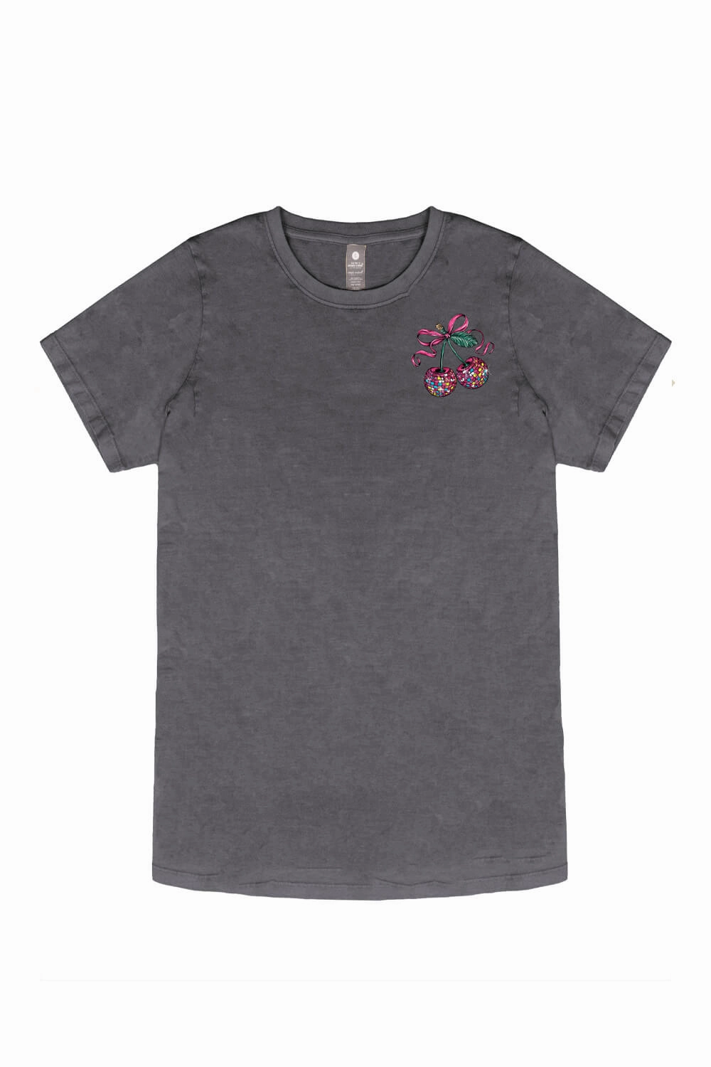 Simply Southern Disco Cherries T-Shirt for Women in Washed Coal | SS-CHERRY-WSHCOAL Simple and Light Stone Wash Process