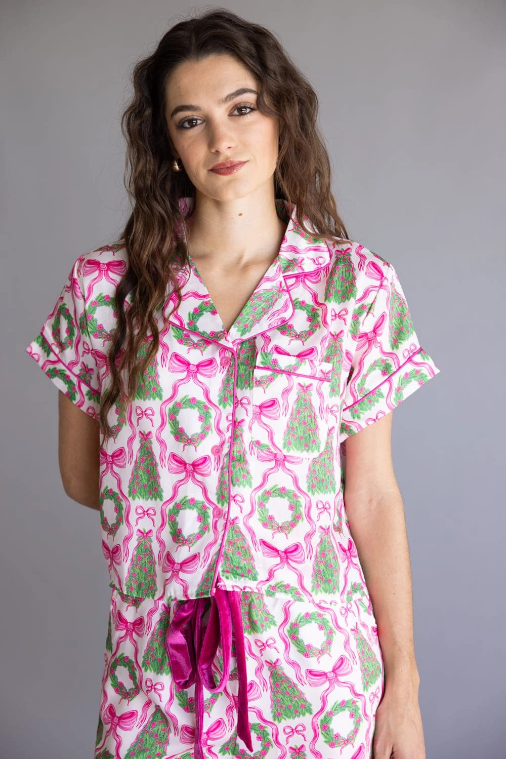 Simply Southern Holiday Satin Pajama Set for Women in Pink | PP-0225-PJ-SET-SS-HLDY-GRNY Neutral Tones