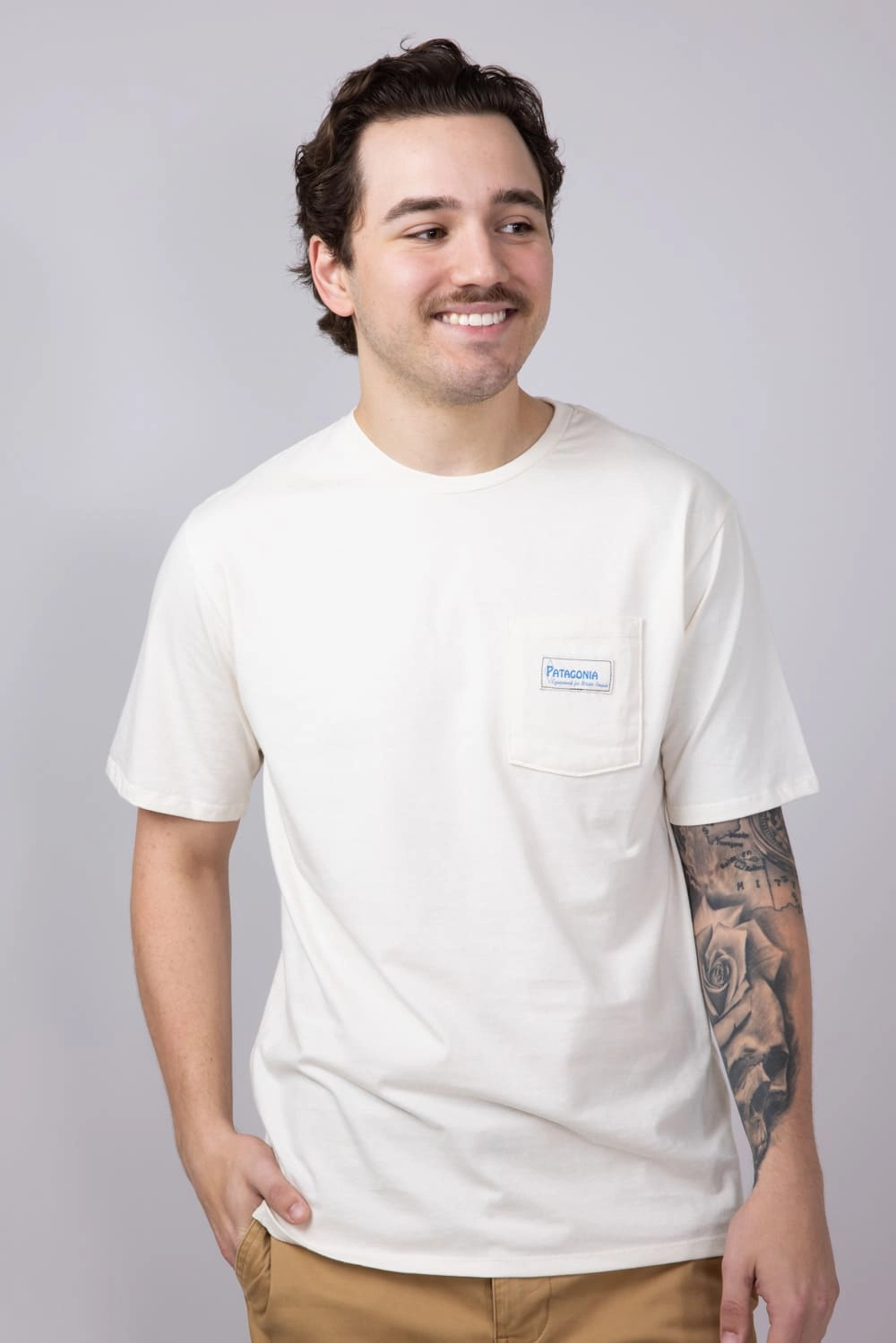 Patagonia Men??s Water People Pocket Graphic T-Shirt in Natural | 37734-WPNL Buttery Soft Fabric