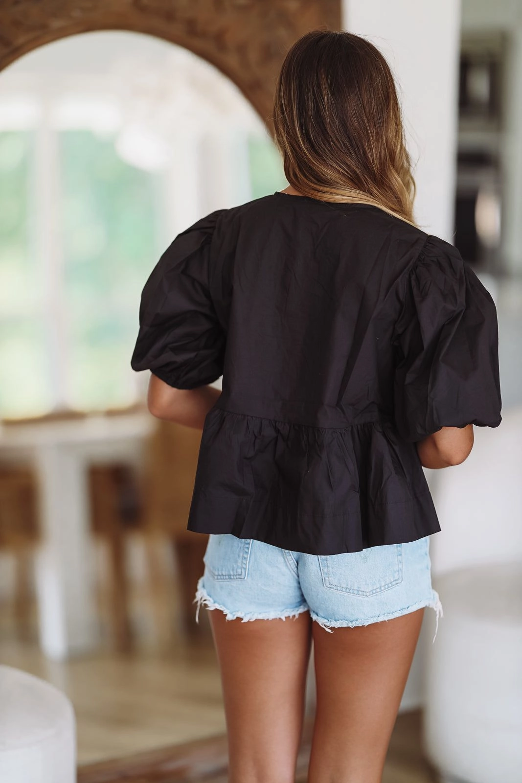 TaglessNecklineComfort Peek-A-Bow Top - Black