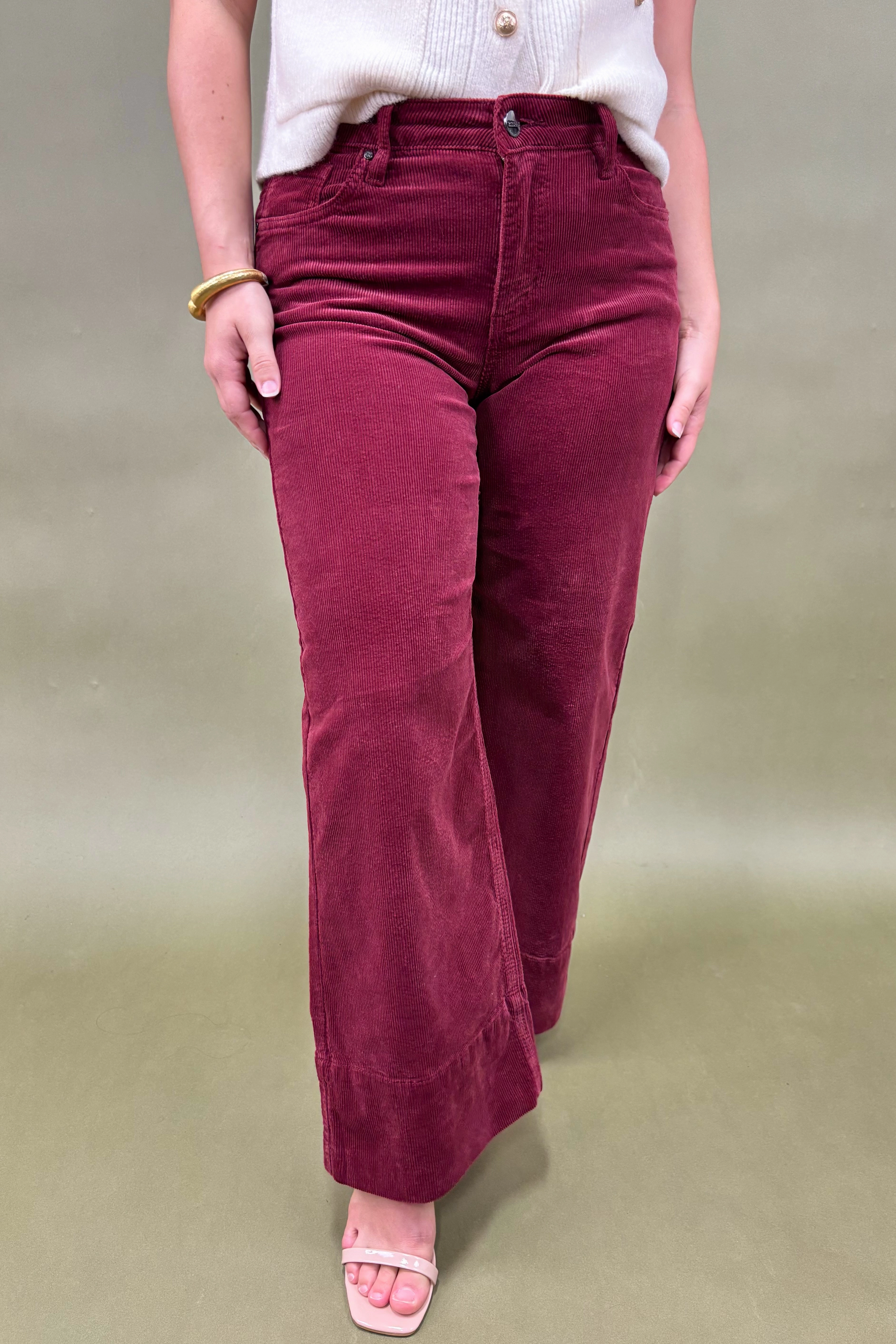 Mesh Panel Sleek Appearance The Ella Wide Leg Corduroy Pants