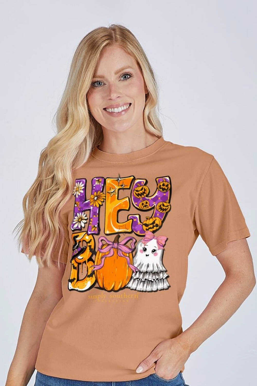 homecoming Simply Southern Hey Boo T-Shirt for Women in Chestnut Brown | SS-HEYBOO-CHSTNT