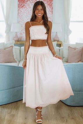 Petal Perfection Crop Top and Midi Skirt Set - Pink NonRestrictive Armholes