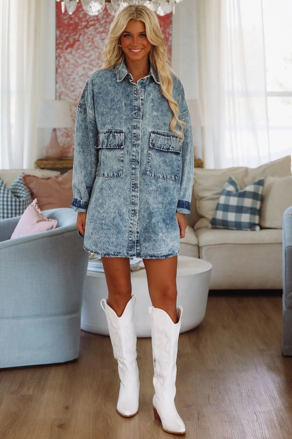 Relaxed Sweatshirt Kicking Up Dust Shacket Dress - Denim