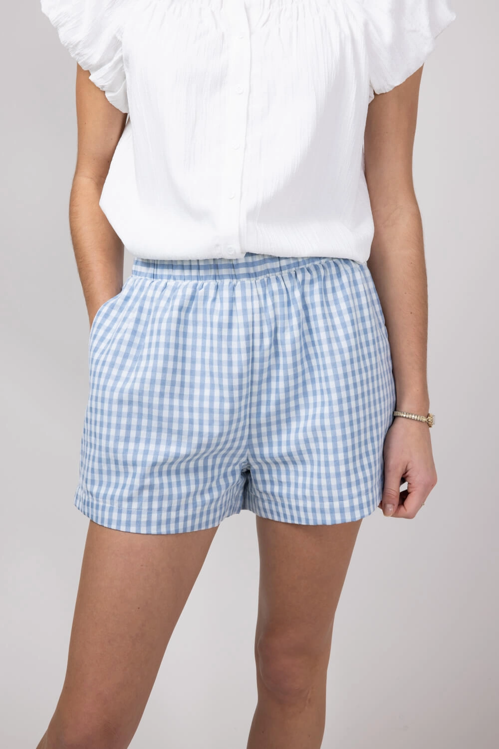 hang dry Plaid Boxer Lounge Shorts for Women in Blue | PSP1142-BLUE