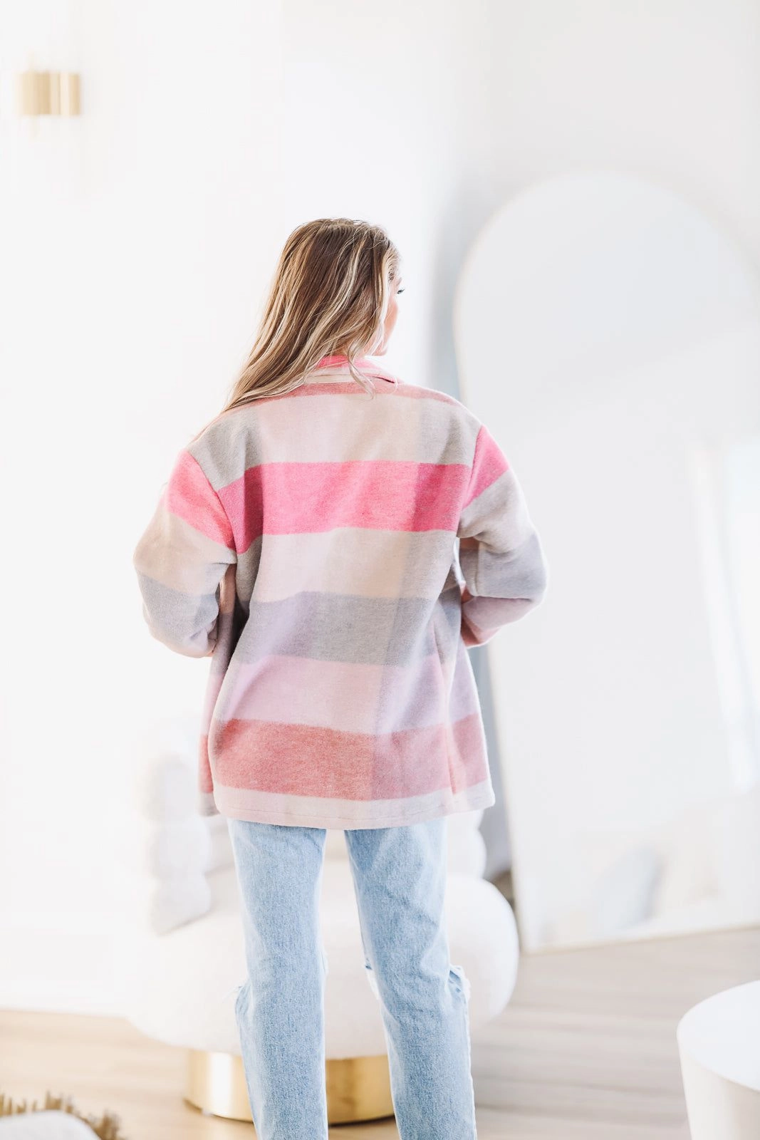 Plaid Shacket - Pink and Grey Versatile Shirt OdorResistantTreatment