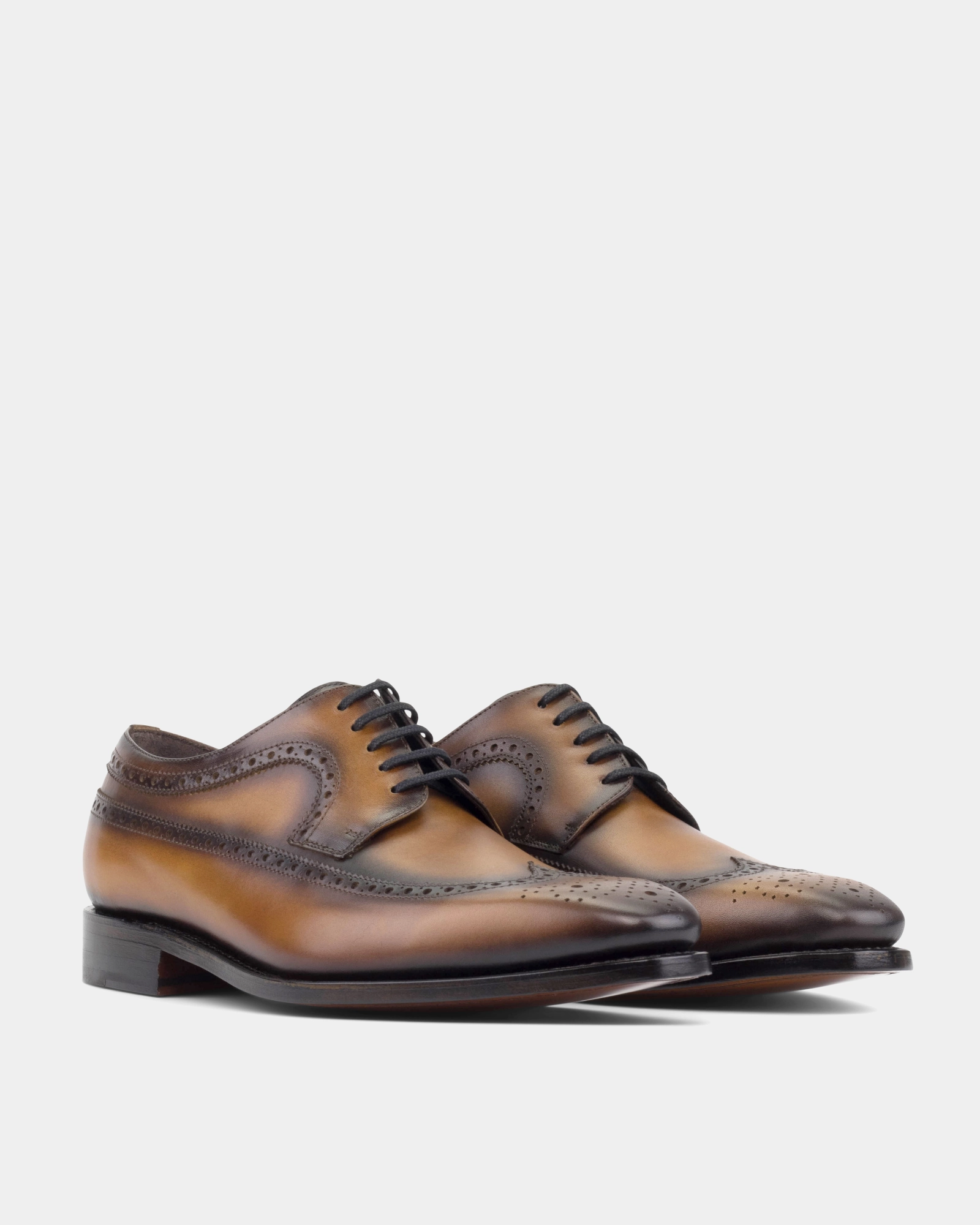 Alex Tobacco Wingtip Derby with Half-Rubber Soles - 722 Polished Shine