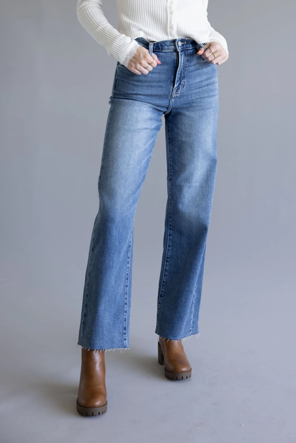 Durable Rivet Hardware Winter Warmth Sustainable Hidden High Rise Logan Straight Leg Dad Jeans for Women | HD9177D-MD