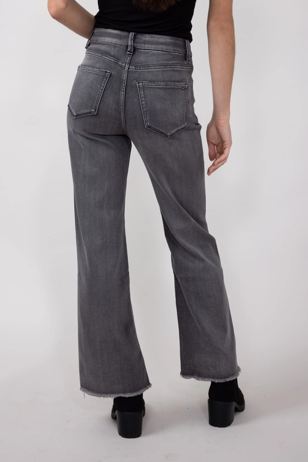 Outdoor Enthusiast Premium Home Comfort Wide Leg Silhouette Mica Super High Rise Wide Leg Jeans for Women in Dark Grey | MDP-W3161