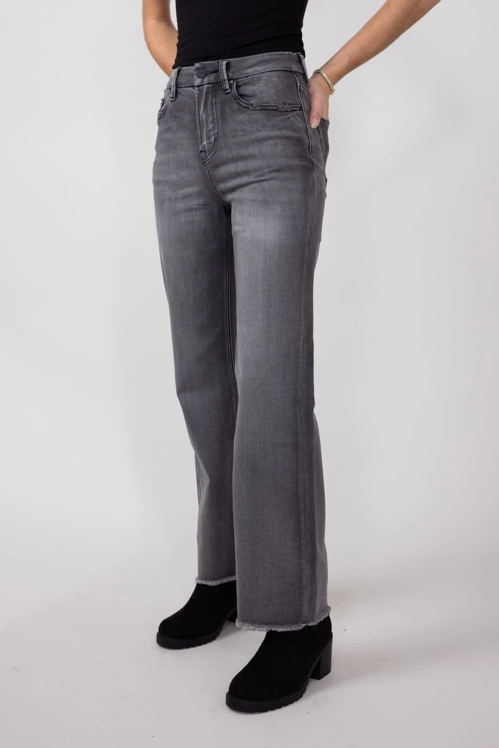 Mica Super High Rise Wide Leg Jeans for Women in Dark Grey | MDP-W3161 Fade Resistant Wash