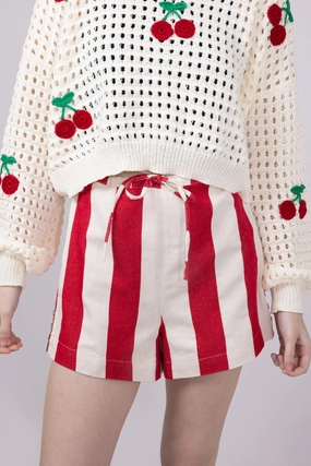 soccer uniform Chill Flex Wishlist Stripe Cotton Shorts for Women in Red/Natural | WL25-10122-REDNATURAL