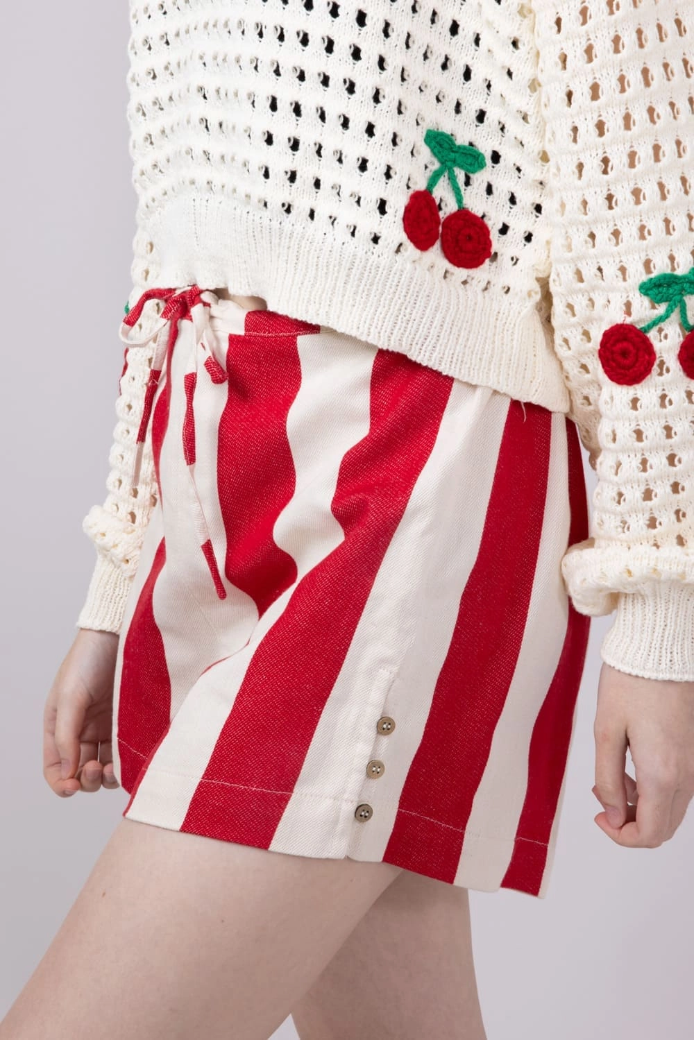 Wishlist Stripe Cotton Shorts for Women in Red/Natural | WL25-10122-REDNATURAL Laser Cut Edges