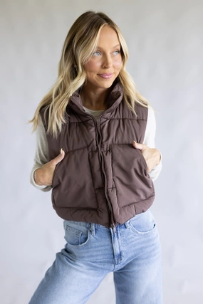 PunctureResistantLayer Love Tree Cropped Puffer Vest for Women in Espresso | 5073VM-ESPRESSO Reflective Detailing
