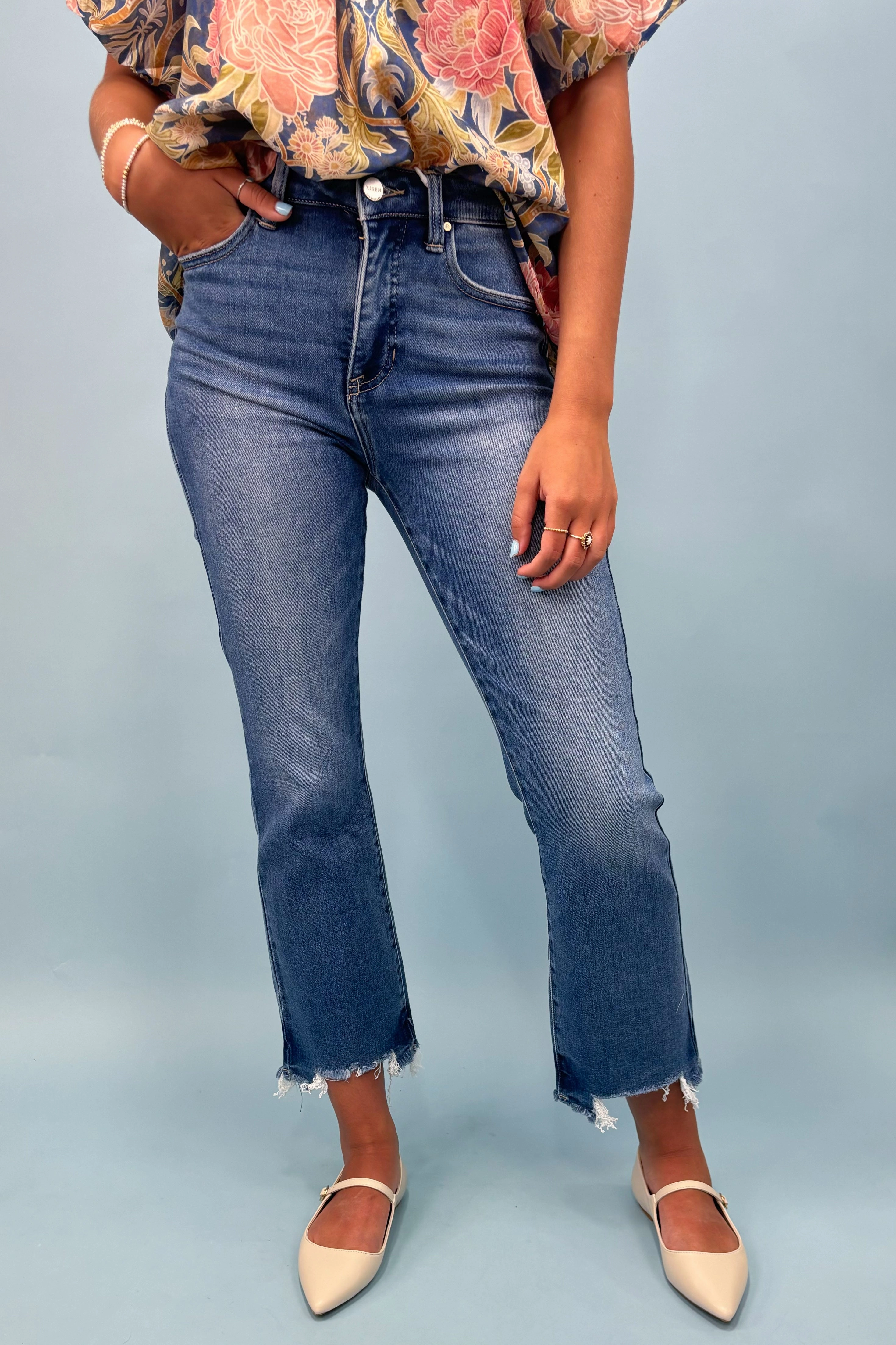 Twill Weave Texture Basic Look The Maxine Crop Flare Jeans