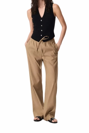 Versatile Look Logan Linen Beach Pant in Muted Brown