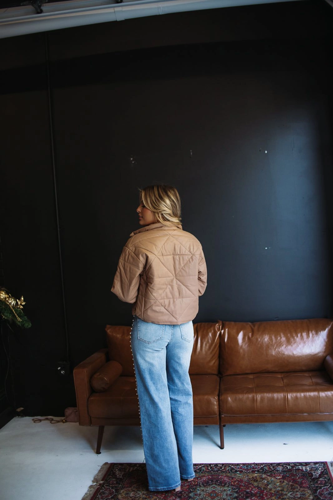 Quilted Puffer Jacket - Taupe Flexible Knit Blend Low Profile Seaming