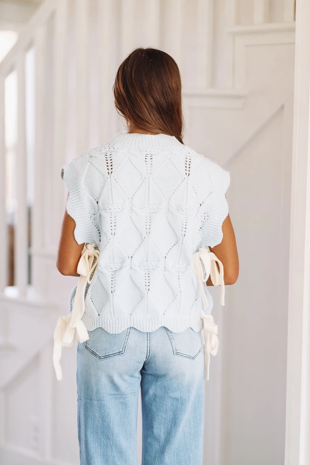 Radiate Beauty Crop Sweater -  Light Blue and Cream VentilatedMesh ThermalLining