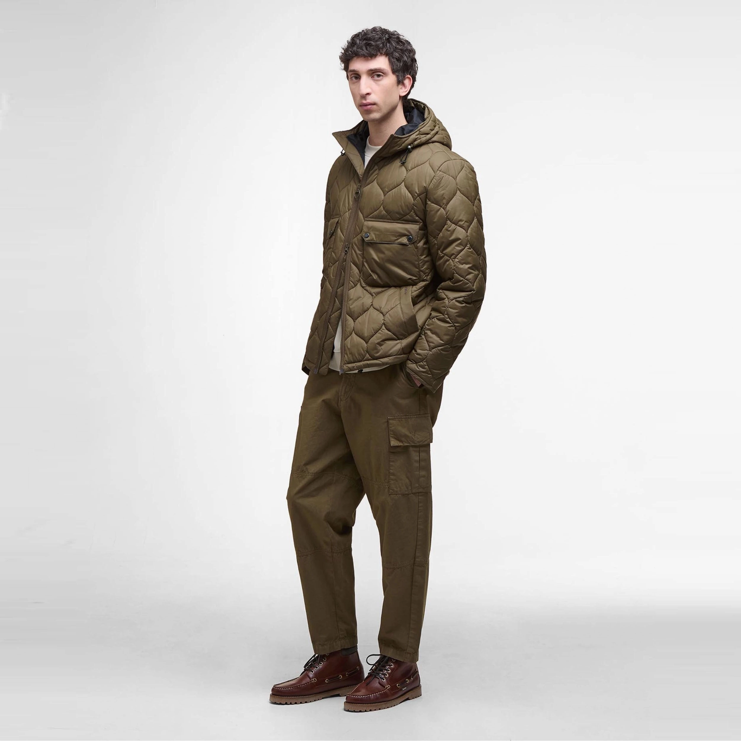 Non Restrictive Movement Reused Cloth Re-Engineered Hooded Spey Quilted Jacket (Beech)