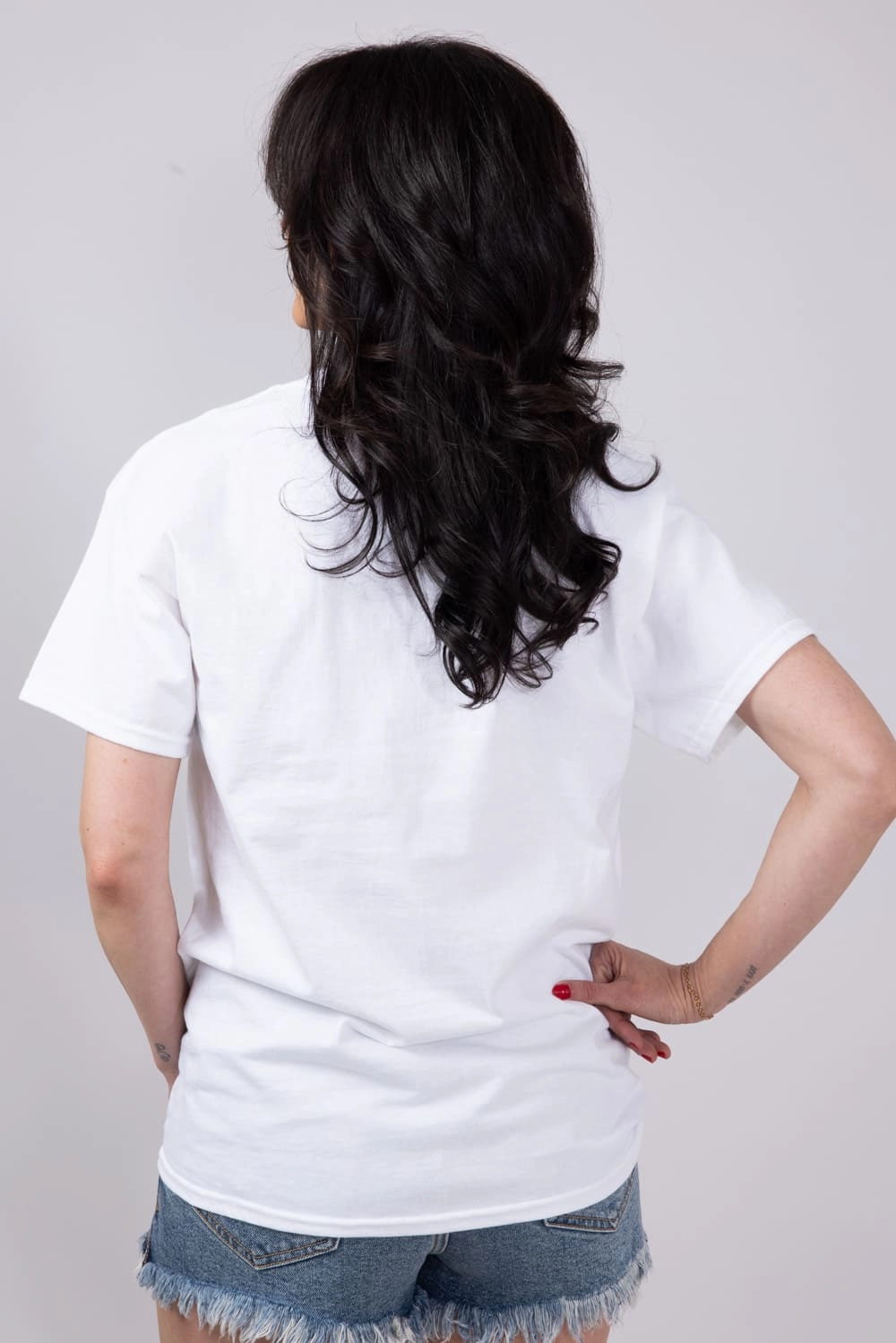 Stretchable Collar Band Sardisnap Oversized T-Shirt for Women in White | 32915X-OTS-WHITE