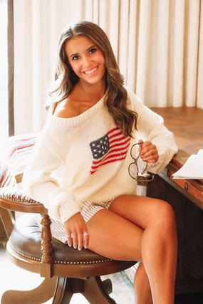 Red, White and Cute Sweater - Cream Anti Static Cloth Blend Garment Dyed Finish