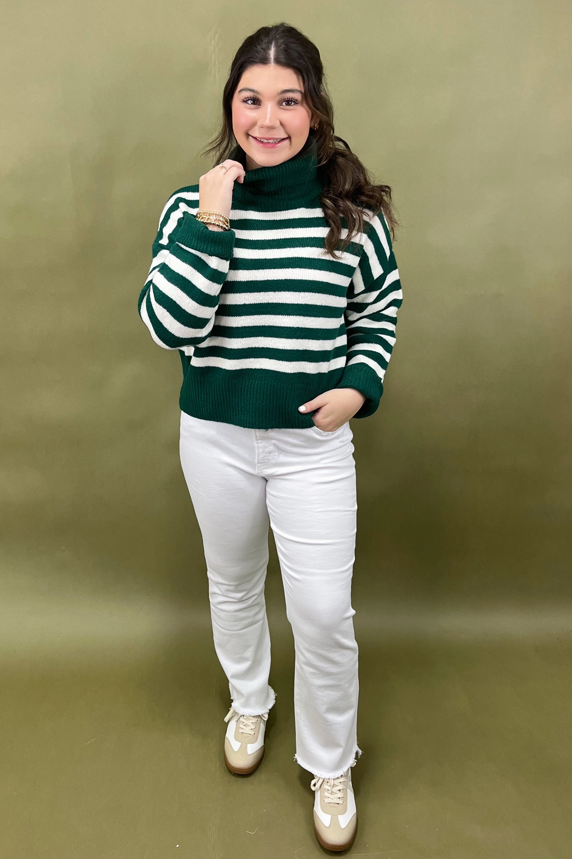 ContrastStitching Meadow Mist Turtleneck