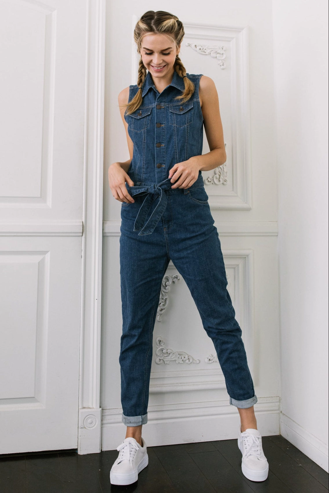 Seamless Stitching Sleeveless Denim Jumpsuit