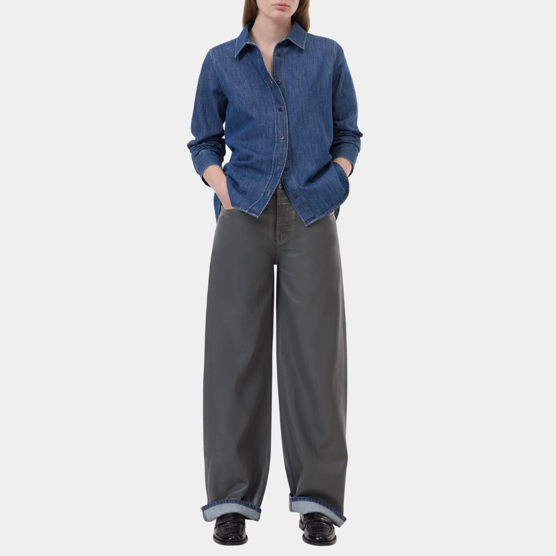 Denim Shirt with Strap Detail (Dark Blue) Classic Hoodie