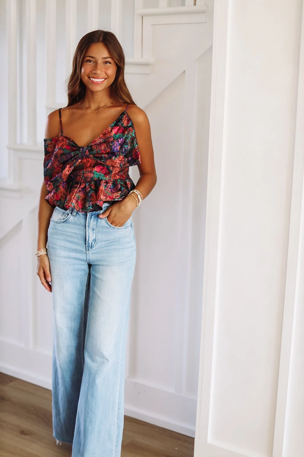 Say It Again Crop Top - Purple, Green and Blue Compact Weave Fabric