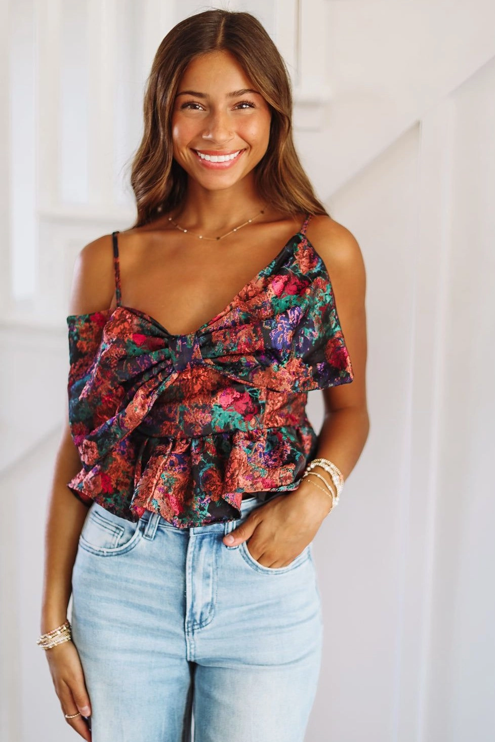 Reflective Detailing Fashionable Style Say It Again Crop Top - Purple, Green and Blue