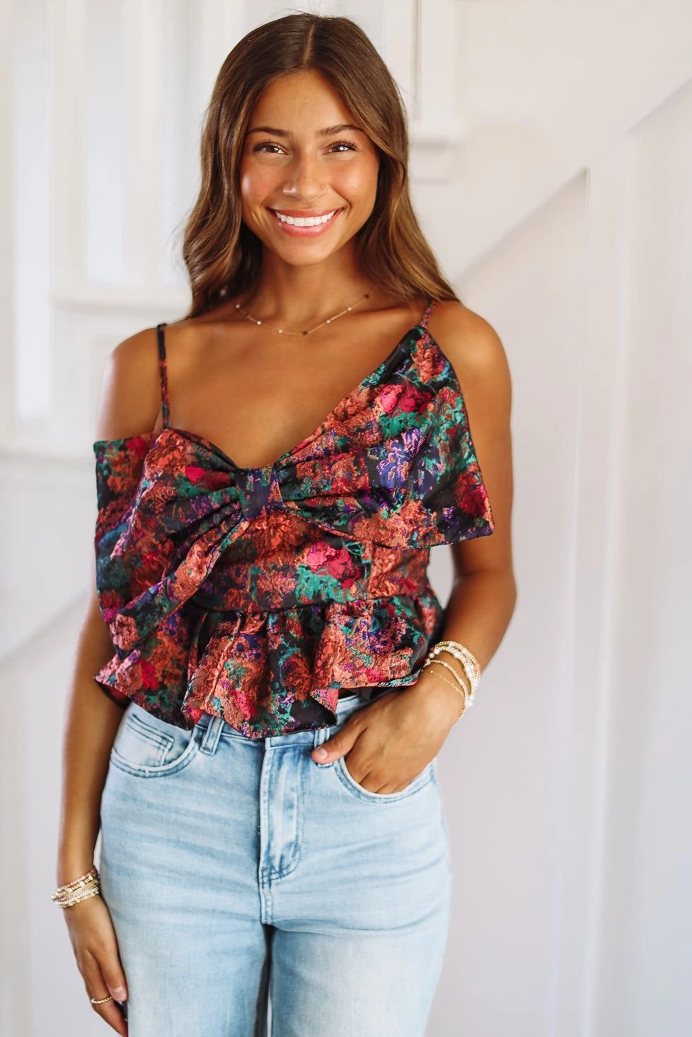 Biodegradable Fiber Blend StretchFit Say It Again Crop Top - Purple, Green and Blue