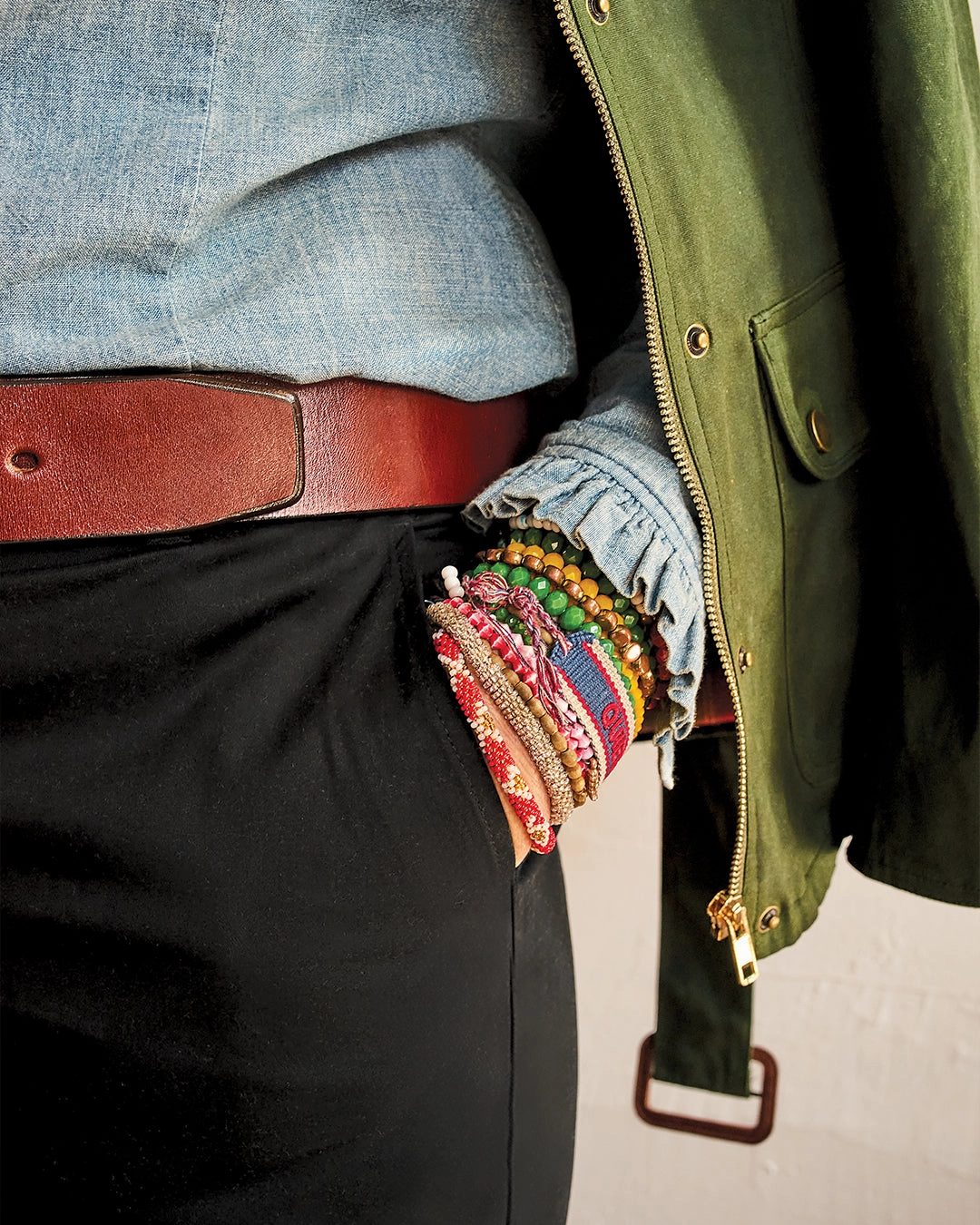 Ruffle Shirt in Chambray Reflective Trim Details