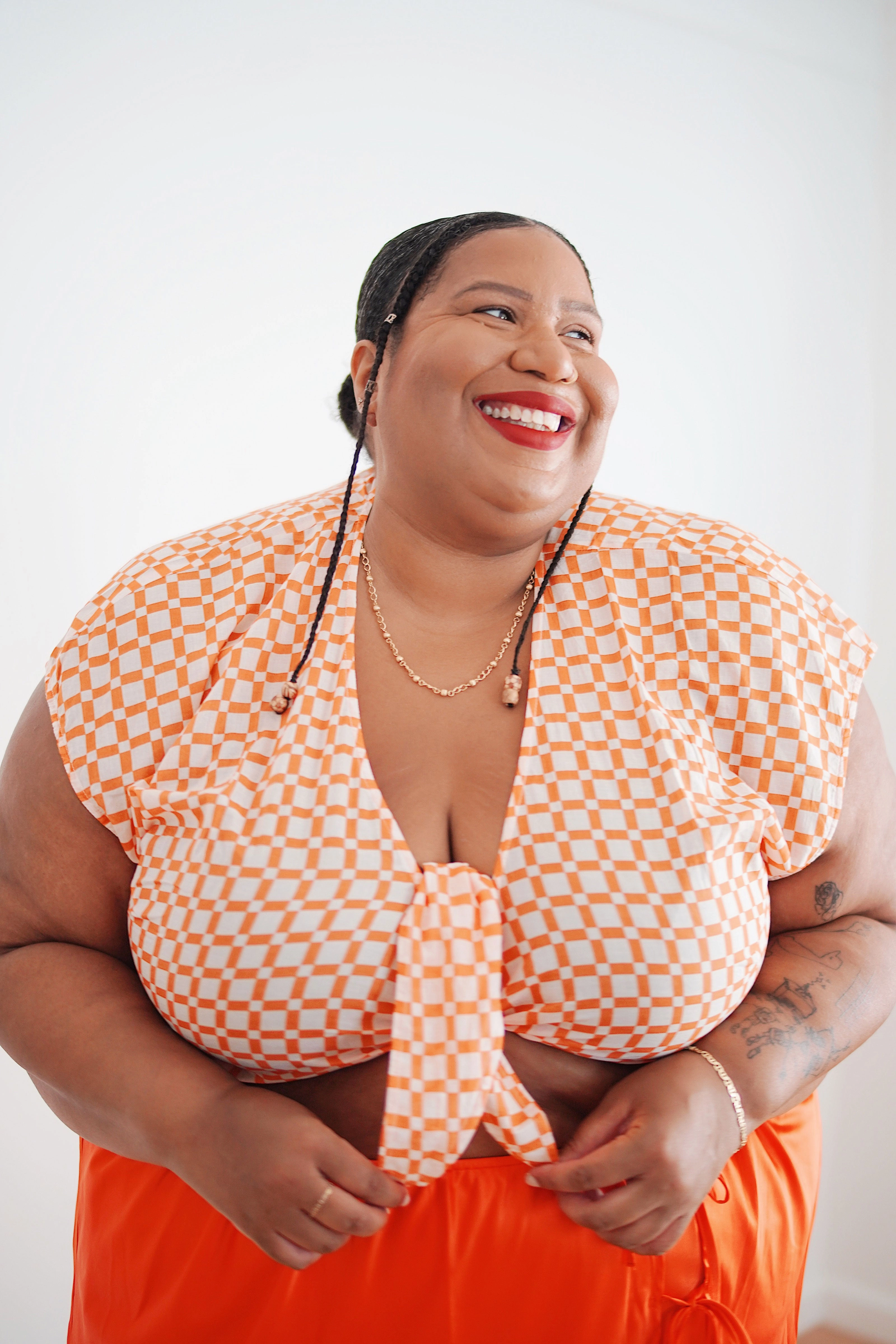@itsmekellieb X WRAY Knot Top - Sunset Basket Check Bamboo Fiber Fabric Wear Resistant Fabric
