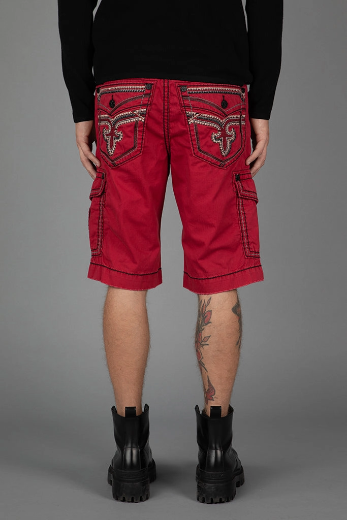 Red Cargo Shorts Reflective accents Reinforced Stress Points