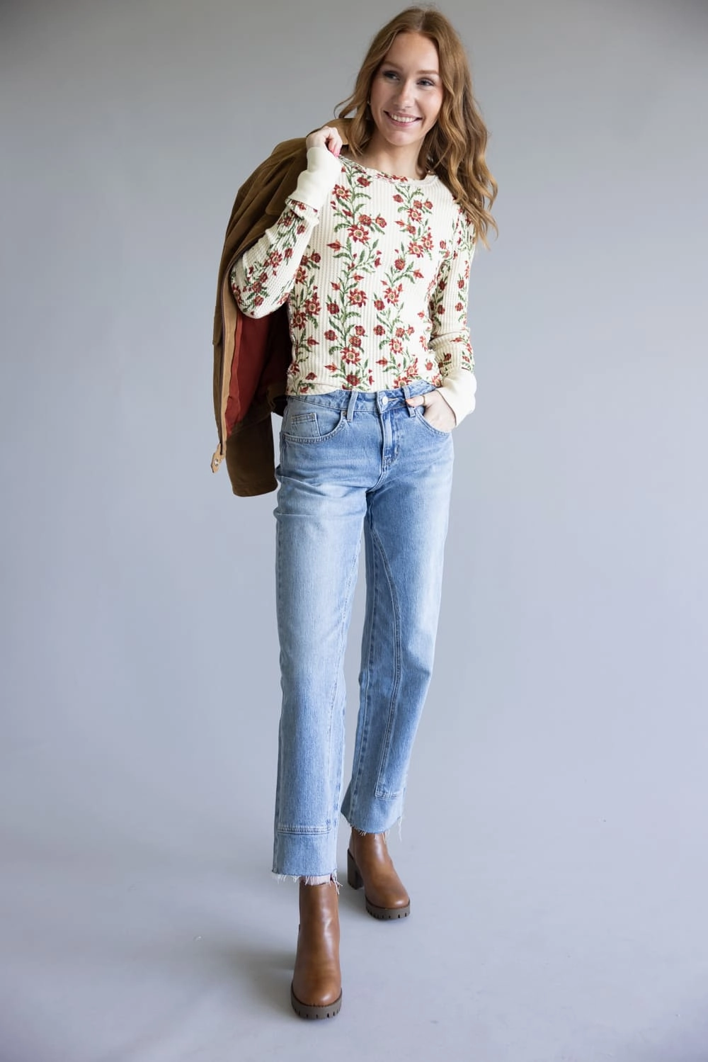 Mica Mid-Rise Medium Wash Clean Straight Leg Jeans for Women | MDP-T3574M Relaxed Style City Walk Trend Setter