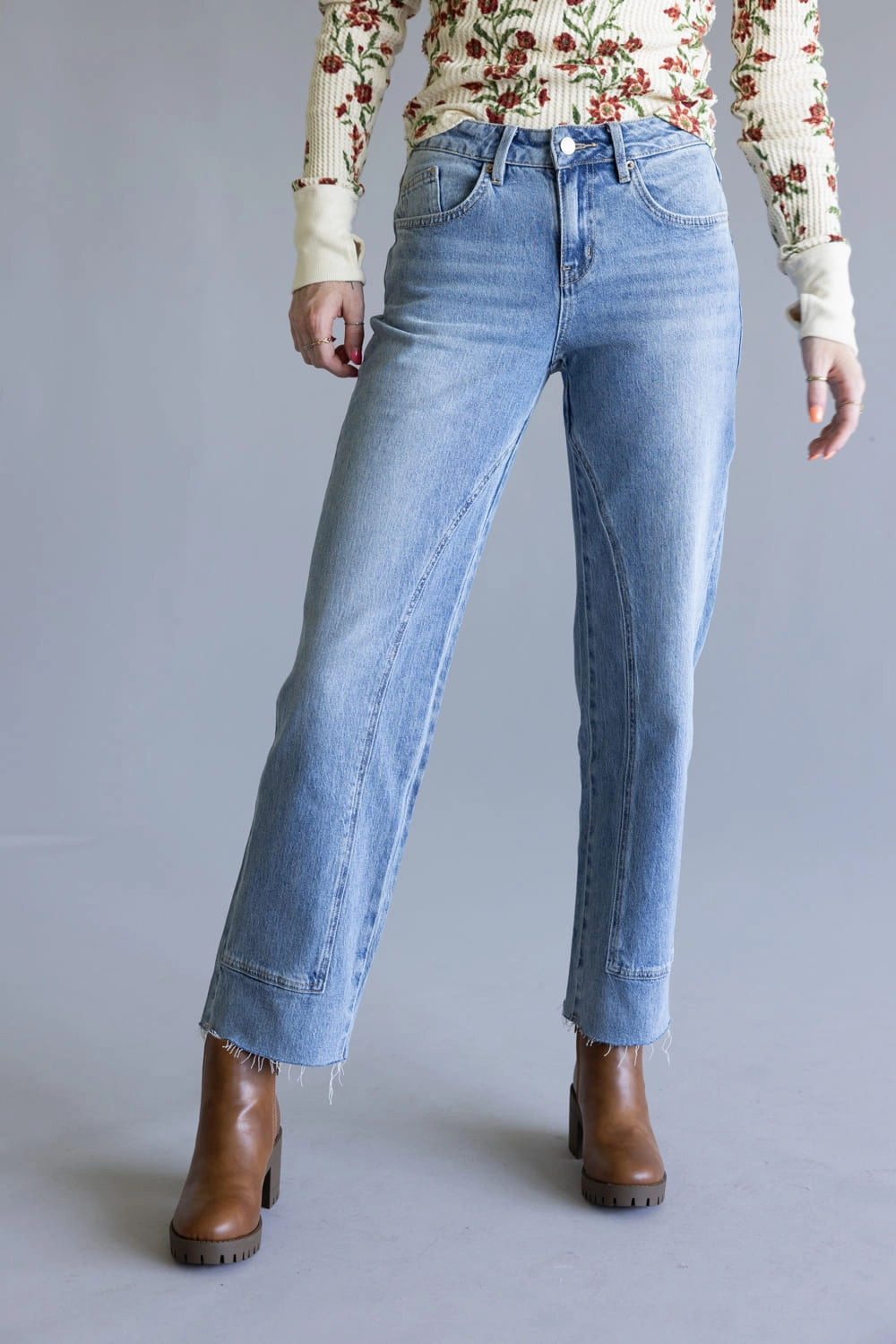 Mica Mid-Rise Medium Wash Clean Straight Leg Jeans for Women | MDP-T3574M Trend Setter Trendy Premium