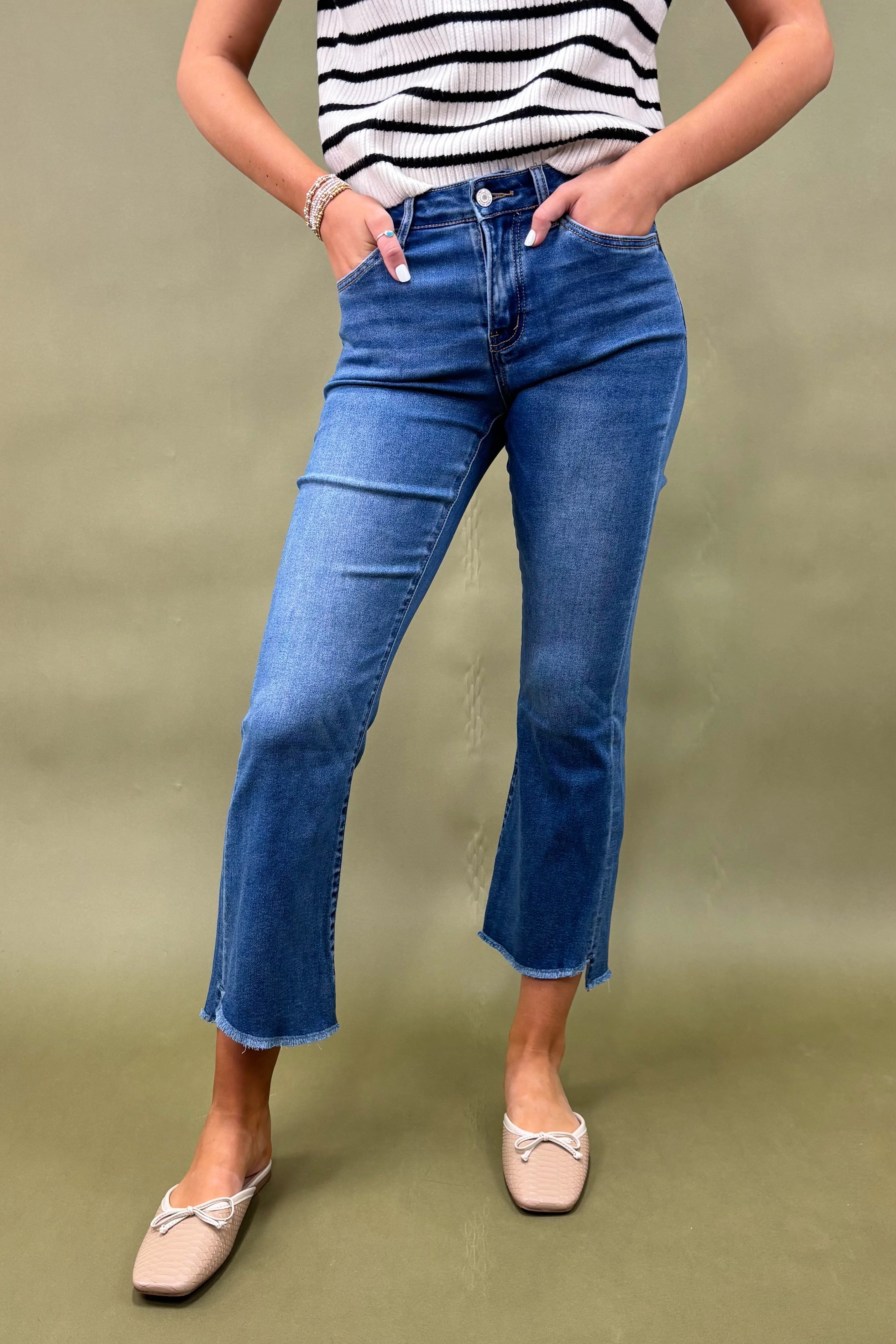 The Elora Crop Flare Jean Ripstop Texture