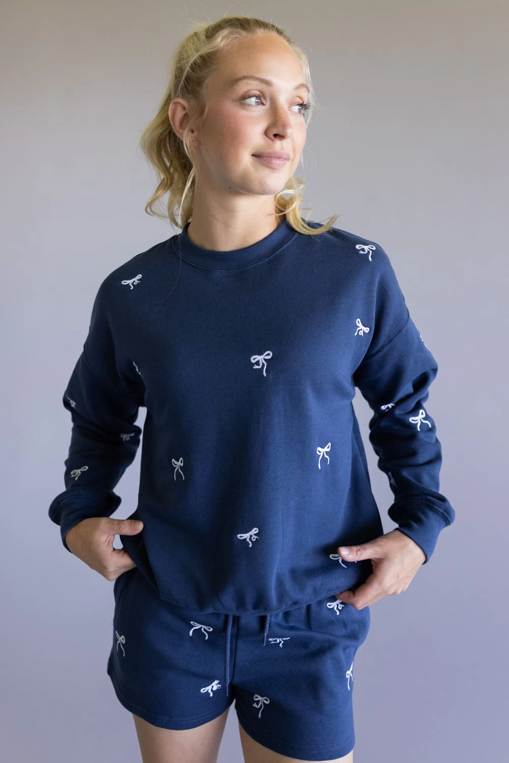 1897 Active Embroidered Bow Fleece Shorts for Women in Indigo Blue | H017-INDIGOBLUE Bold colors