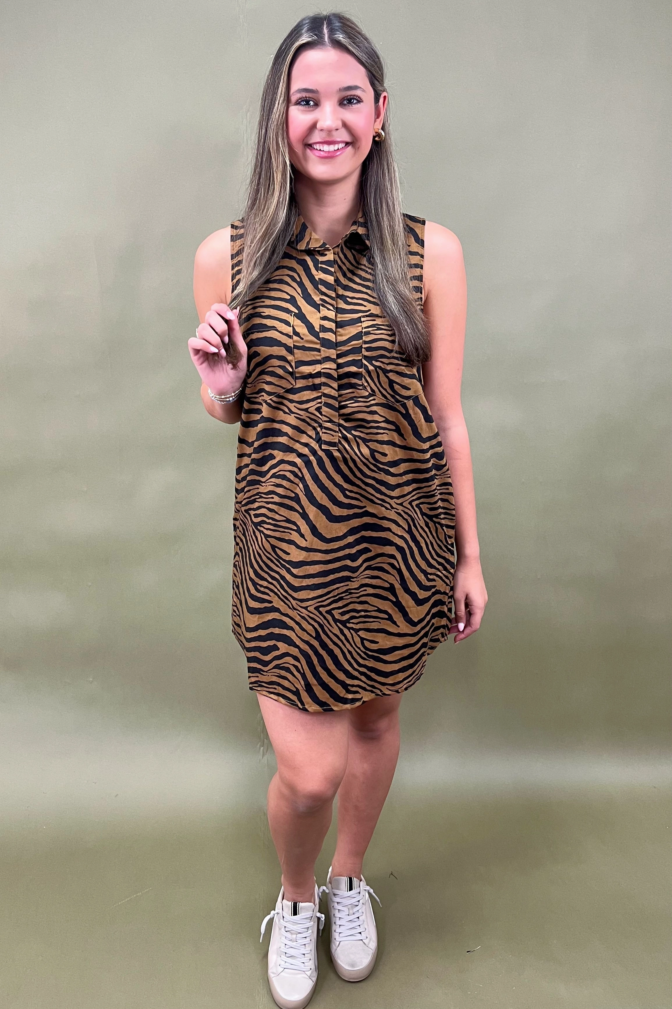 Fall Piece Weekend Ready Roaring Glam Tiger Print Mini Dress