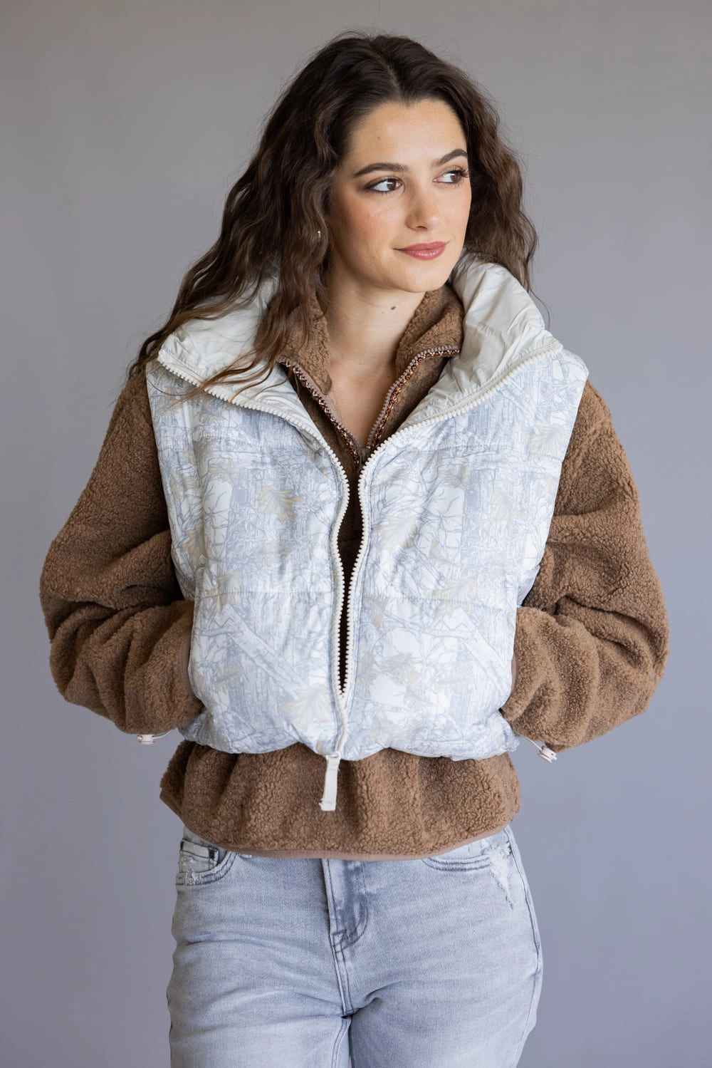 Retro Style Simply Southern Cropped Puffer Vest for Women in Camo White | PP-0225-VEST-PUFFR-CAMOWHT Sporty Touch