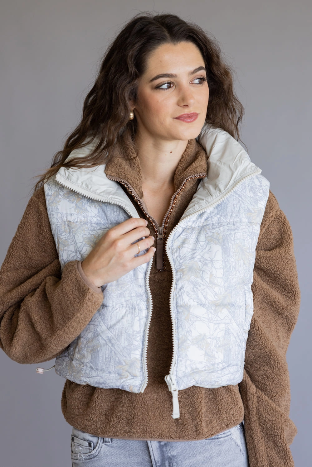 Retro Style Simply Southern Cropped Puffer Vest for Women in Camo White | PP-0225-VEST-PUFFR-CAMOWHT UV Protective