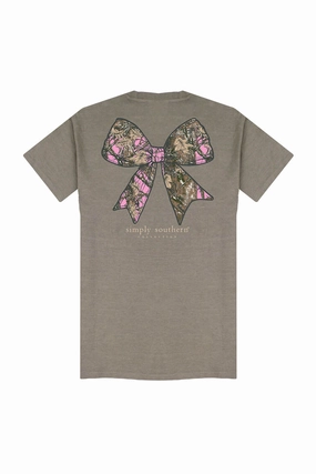 Easy-to-Style Top Crew Neck Design Simply Southern Plus Size Camo Bow T-Shirt for Women in Desert Heather  | EXT-SS-CAMOBOW-DESERTHTHR